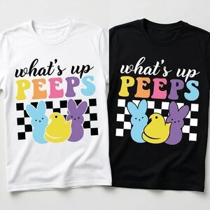 Gildan Kids Shirts - White and Black with Colorful Peeps Design
